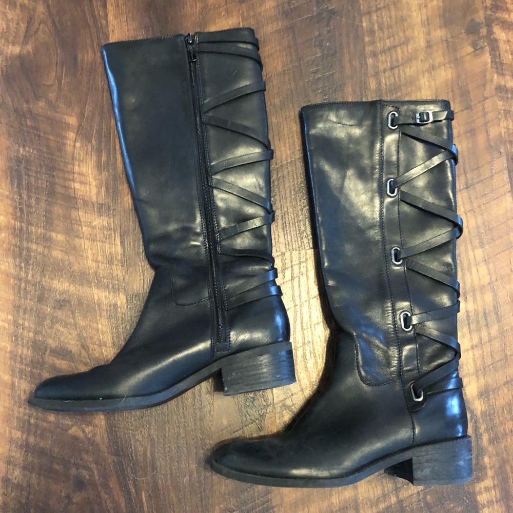 BCBG Black Leather Boots 7.5